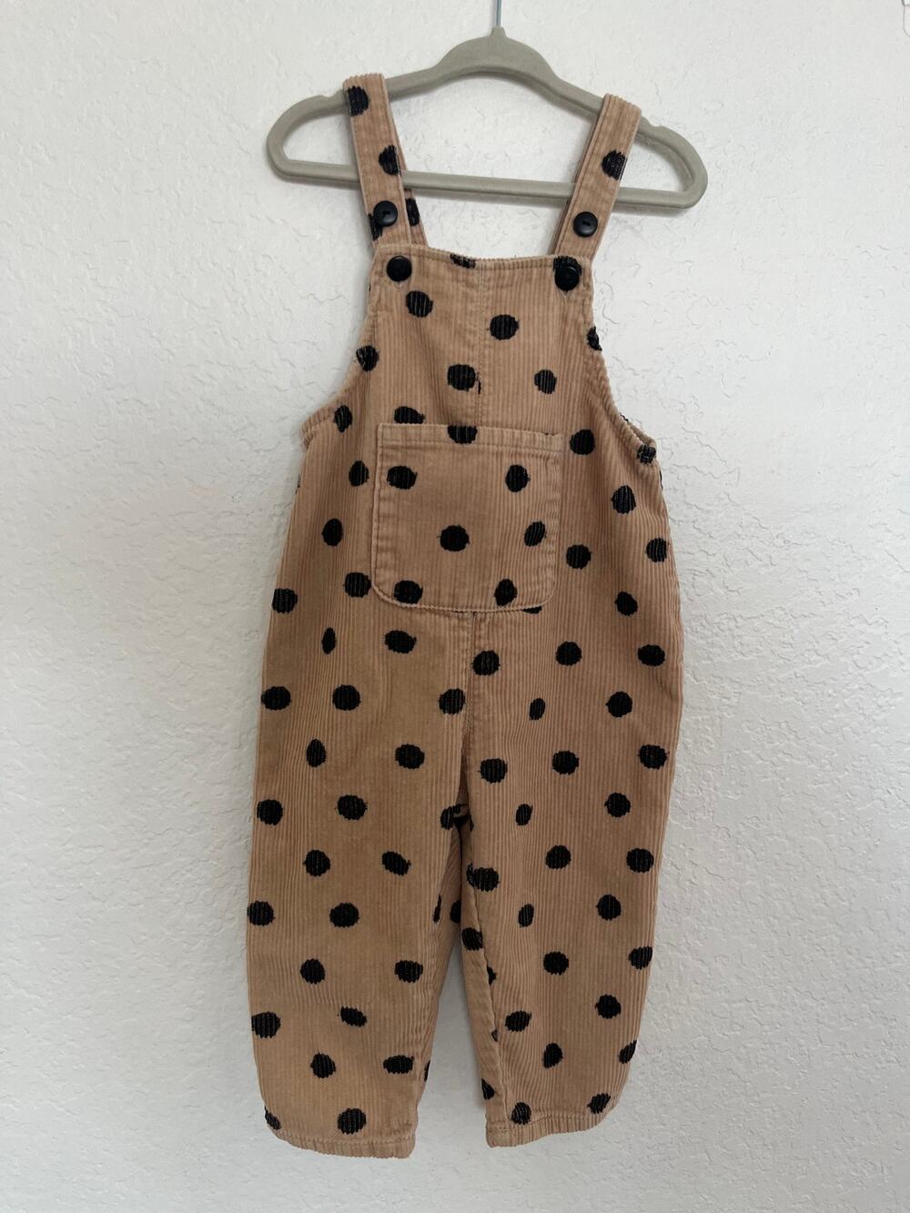 Zara Baby Kids Tan Corduroy Polka Dot Overalls Dungarees Size 18-24 Months
